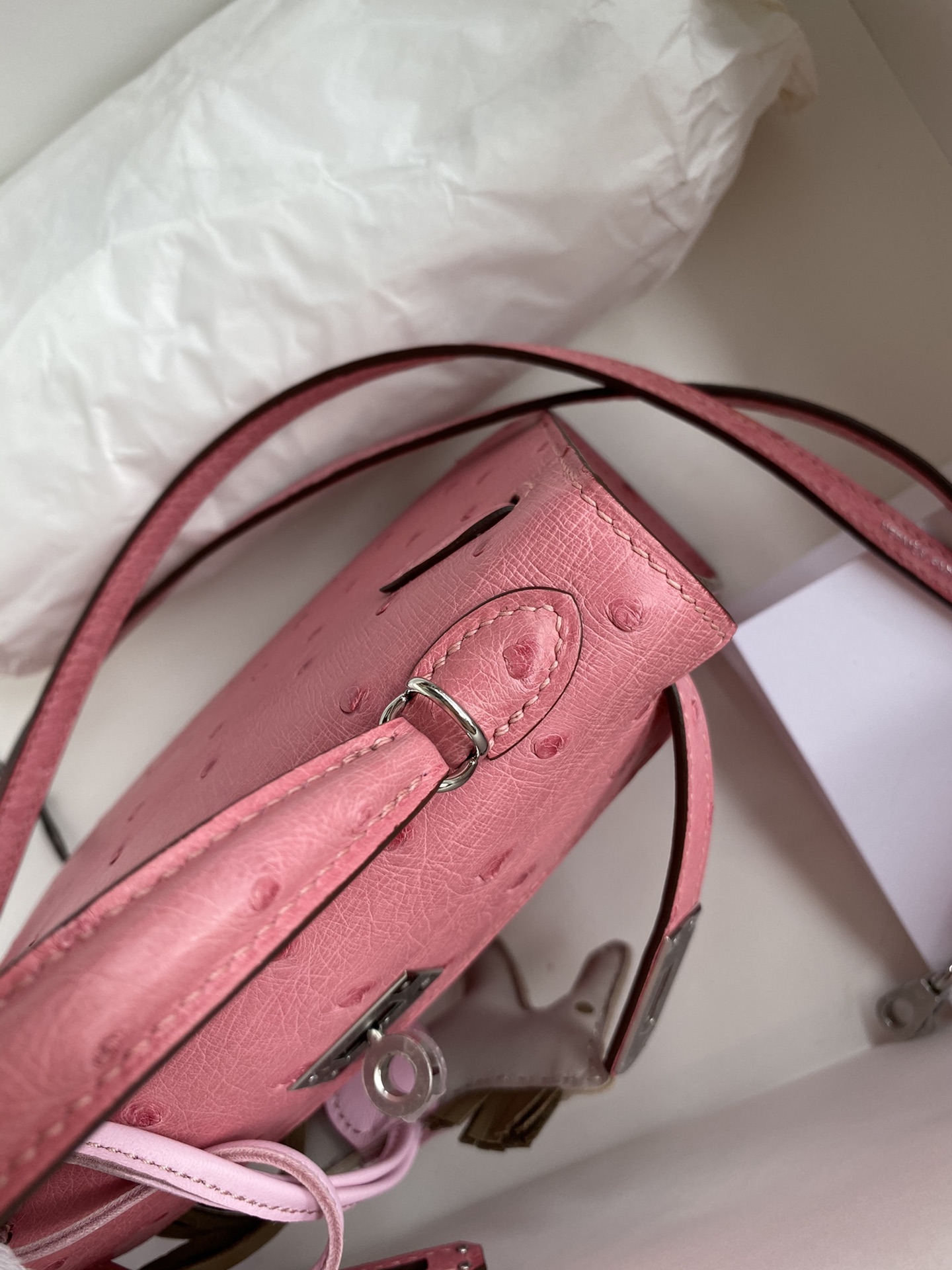 Hermes Kelly Mini II Bag 19CM In Pink Ostrich Leather